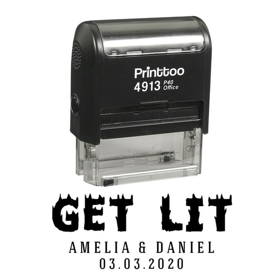 Printtoo Personalized Black Self Inking Get Lit Custom Wedding Favor Rubber Stamper-58 x 22 mm