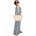 thumbnail image 4 of Womens Crochet Bell Long Sleeve V Neck Loose Maxi Dress Boho Eyelet Long Sundresses with Slit Blue & Yellow. S, 4 of 10