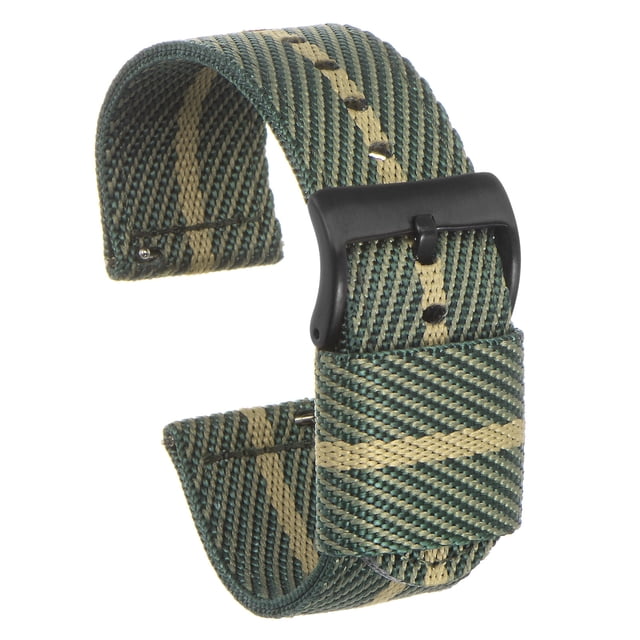 Verde Caqui Nylon Rayadas Correa 24mm Ancho Suave Cómodo Premium Nylon Correa con Negro Hebilla, Universal Reemplazo Lienzo Reloj Correa
