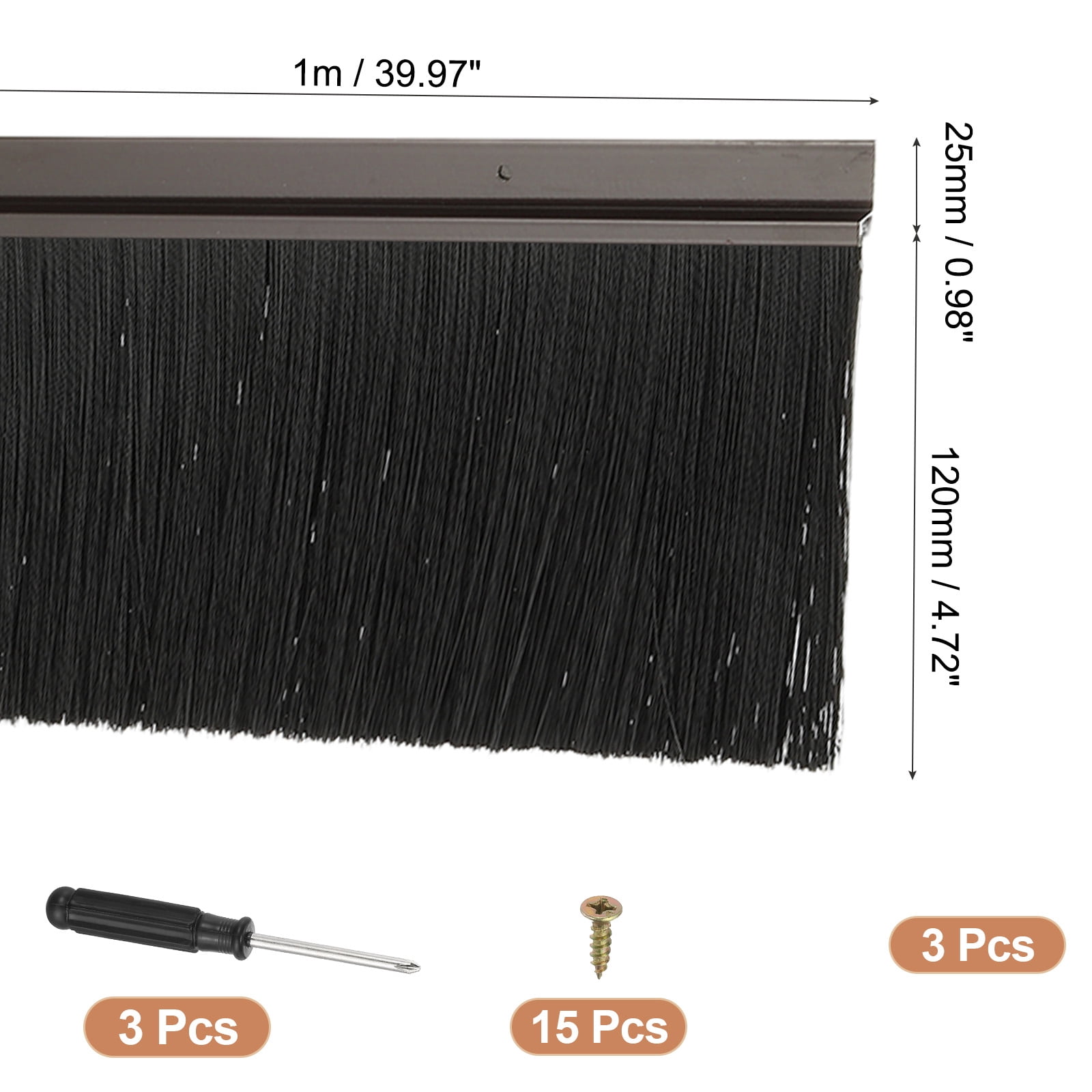 Uxcell Door Brush Sweeps, H-shape Aluminum Alloy Holder Door Sweep for Bottom of Door Seal Garage Brown 4.72" x 39.37"