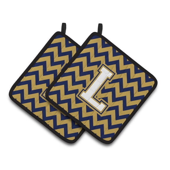 Carolines Treasures CJ1057-LPTHD Letter L Chevron Navy Blue and Gold Pair of Pot Holders, 7.5HX7.5W, multicolor