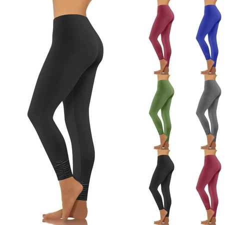 Eiyaclvo High Waisted Leggings for Women Stretchy Athletic Workout Yoga Pants Tummy Control Casual Trousers Soft Solid Yoga Leggings