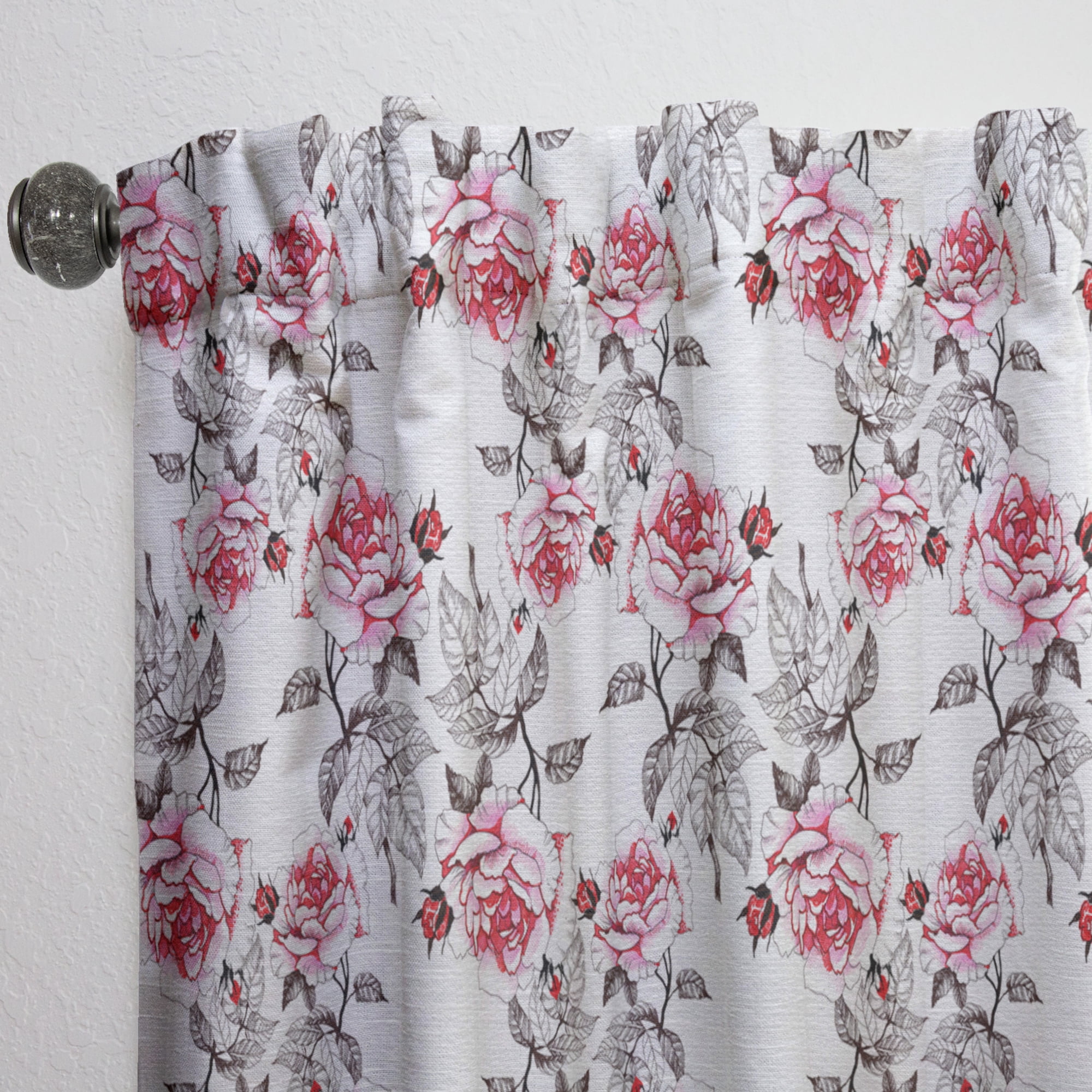 Designart 'Red Poppies With Seamless Pattern II' Floral Curtain Panel