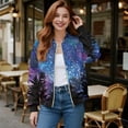 thumbnail image 2 of Xixirimido Women’s Bomber Jackets 2025 Fall Winter Trendy Coats Zip Up Varsity Jacket with Pockets Lightweight Casual Jacket, Forest Galaxy, X-Large, 2 of 7
