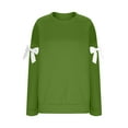 thumbnail image 6 of JTZGDY Fashion Womens Christmas Sweatshirts Cute Xmas Bowknot Patchwork Long Sleeve Crewneck Pullover Tops Loose Oversized Baggy Holiday Gift Hoodless T-Shirts Army Green L, 6 of 7