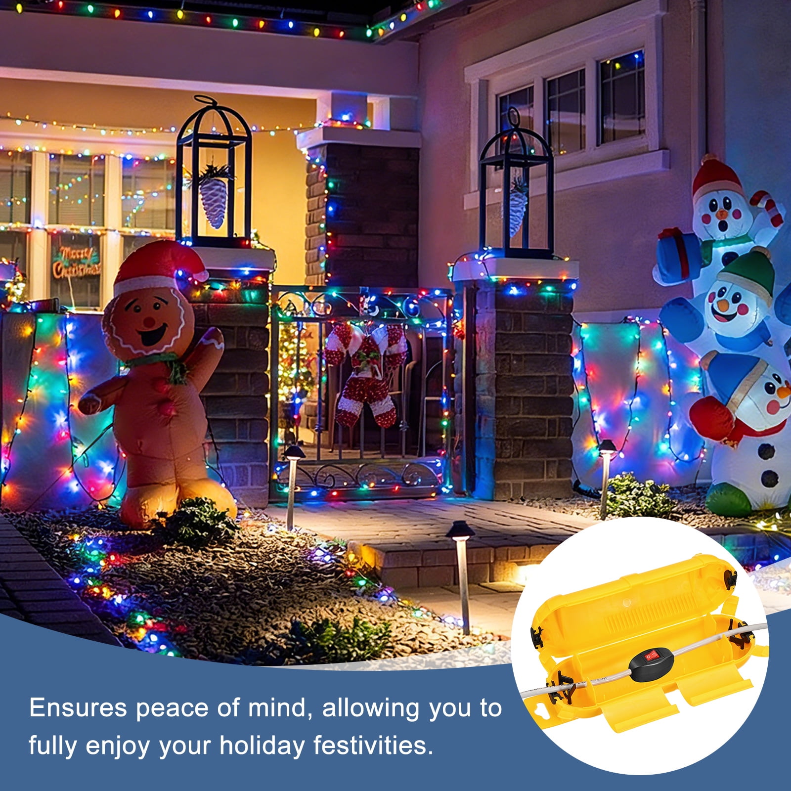 Uxcell 4Pcs Outdoor Extension Cord Safety Cover, IP55 ABS Yellow Waterproof Electrical Connection Box Outdoor Plug Cover Protector for Socket Christmas Holiday Light, 9.06 x 2.66 x 2.66in