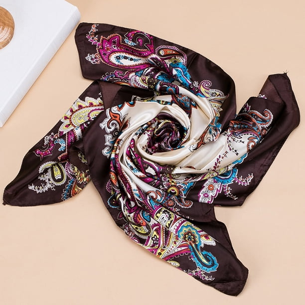 Trayknick 90x90cm Square Towel Imitated Silk Fabric Women Flower