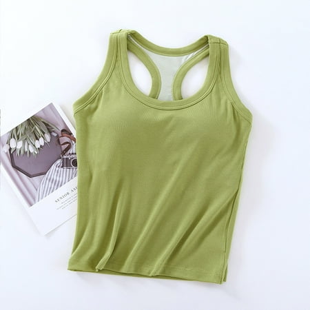 SBYOJLPB Camisole with Built in Bra Women s Padded High Waisted Slim Tank Top with Solid Color Base Shirt Green 10(XL)