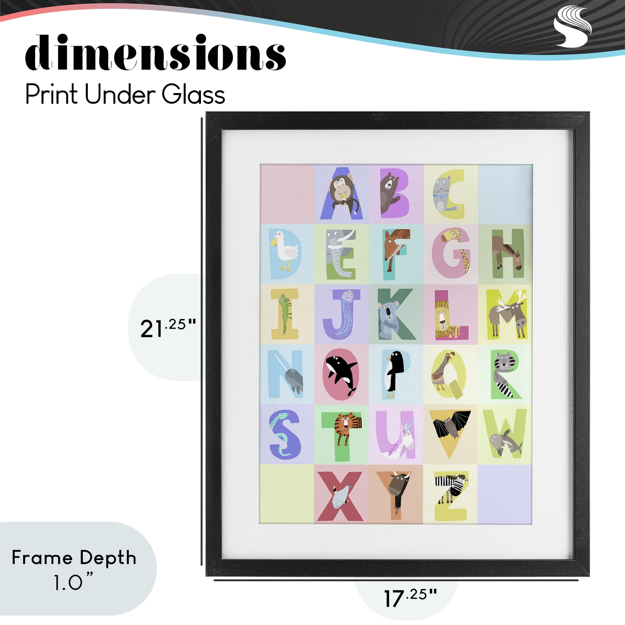 Stupell Industries Animal Alphabet in Pastels Black Framed Print Under Glass, design by Carla Daly