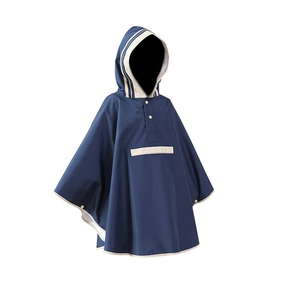 OUNONA Kids Navy Raincoat Poncho with Hooded Cape, One-Piece Rainwear Jacket, Size L for Boys and Girls