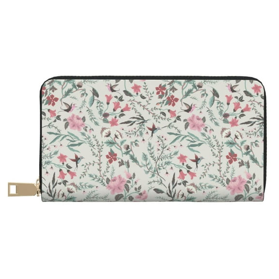 Leather Thin Slim Wallets for Women Men - Fairy floral Clutch Card Wallet for Women Men with Zipper