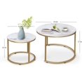 thumbnail image 3 of Coffee Table Nesting Set of Side Set Golden Frame Circular Round and Marble Pattern Wooden Tables Living Room Bedroom Apartment Modern Industrial Simple Nightstand, 3 of 10
