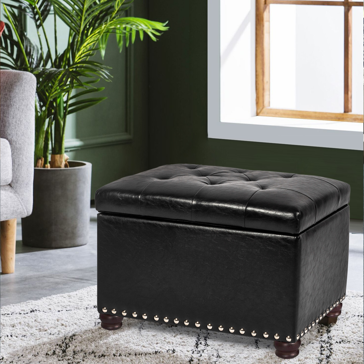 Homebeez Modern Tufted Bedroom Storage Ottoman Bench, PU Lift Top