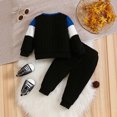 thumbnail image 6 of Ulanda Toddler Boy Clothes Fall Winter Outfit Sweatshirt Pants Boys Fashion Clothes Color Block Long Sleeve Sweatshirt Pants Outfit Set (Blue, 18-24 Months), 6 of 8