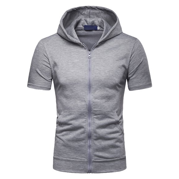 Zylarhe Mens Tshirts, Men's Fashion Hooded T Shirt Zipper T Shirt Short Sleeved Tops Men's Summer Breathable Tops Classic T Shirts for Men Grey L