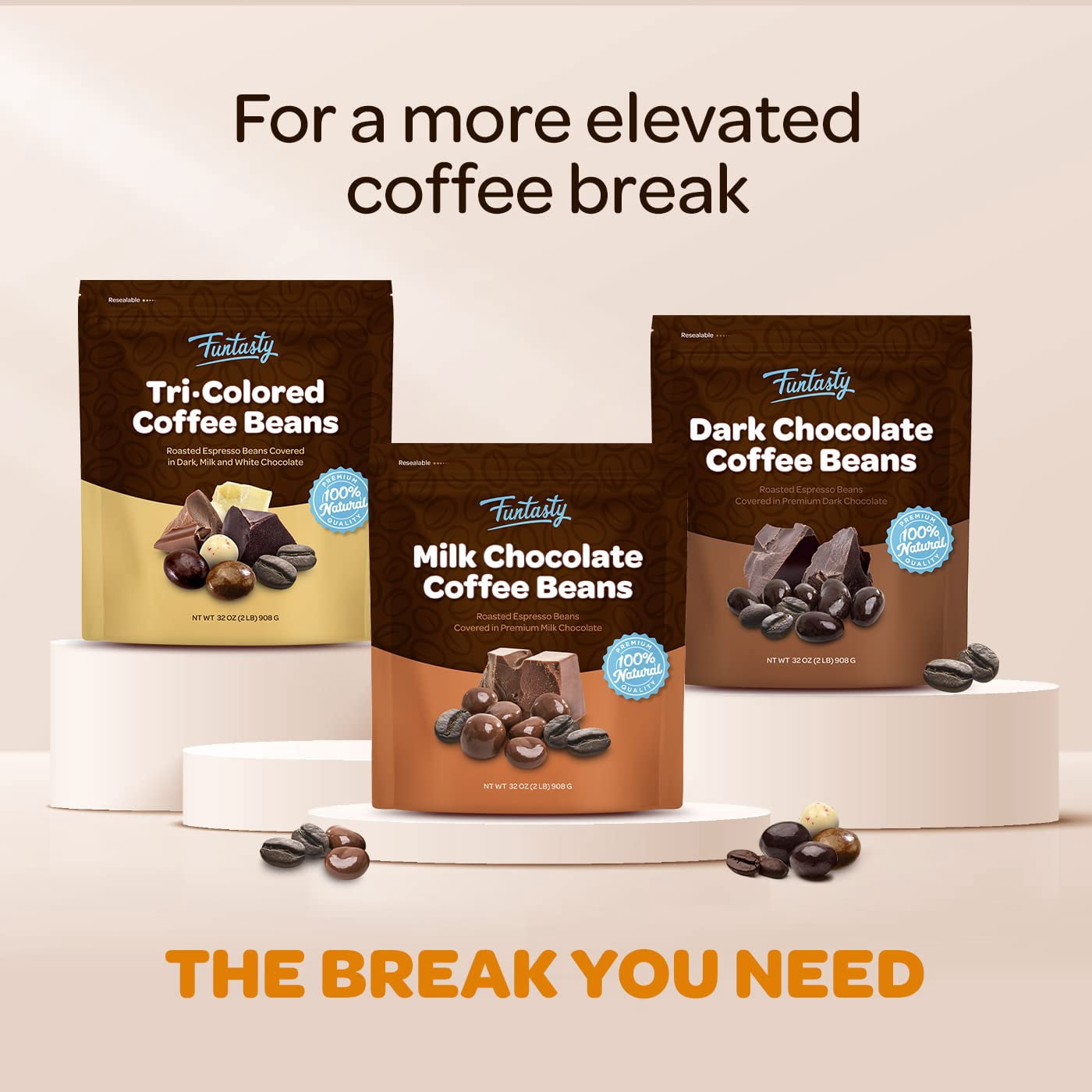 Funtasty Dark Chocolate Covered Espresso Coffee Beans, 2 Pound Bag