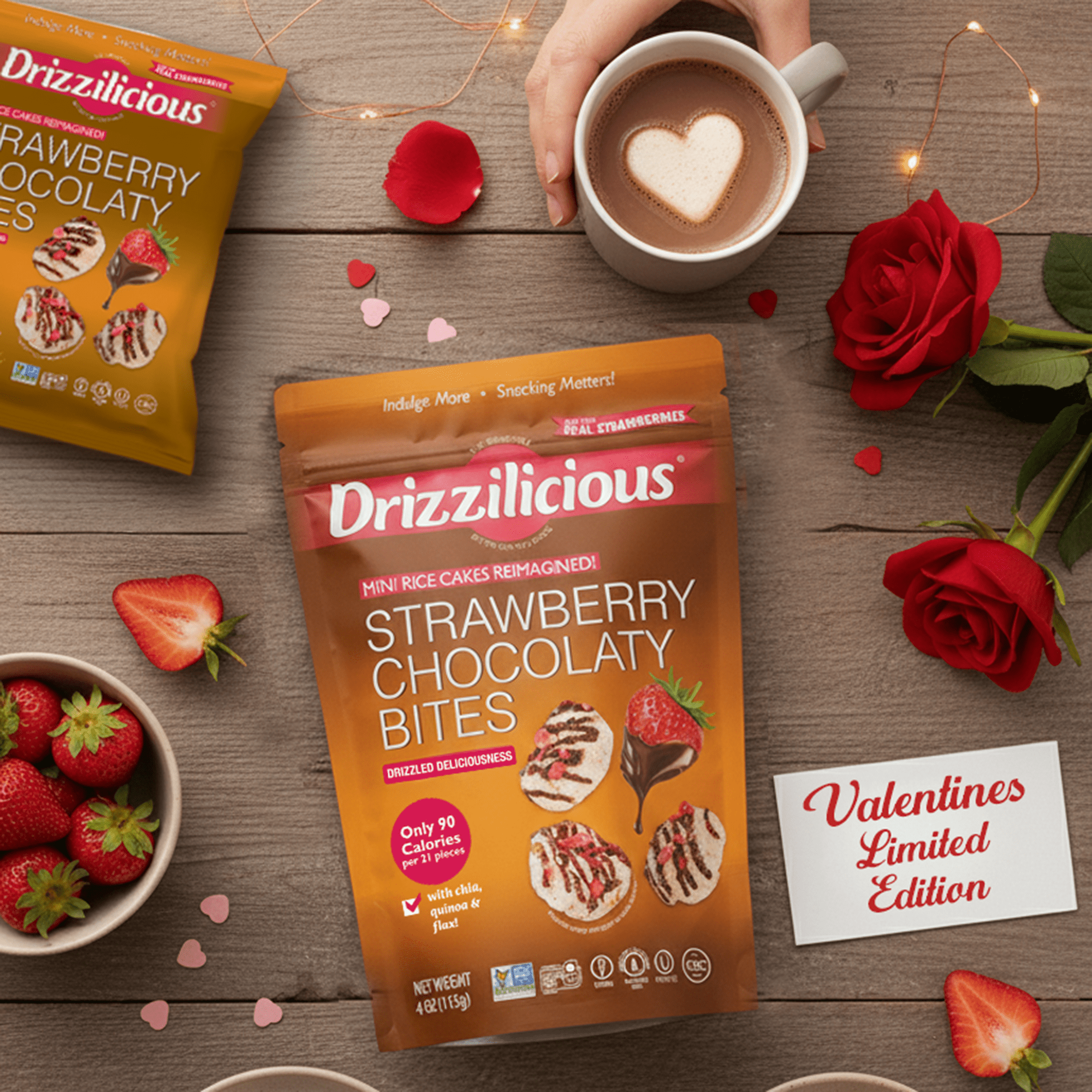 Drizzilicious Mini Rice Cakes, Strawberry Chocolaty Bites Gluten Free Snacks, Rice Crisps 4 oz
