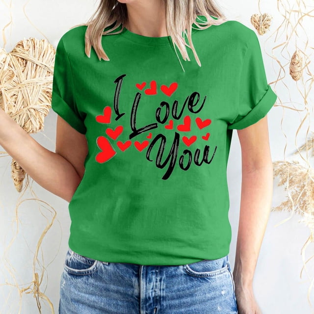 Pisexur T-shirt de la Saint-Valentin pour Femmes, Imprimé Amour, Manches Courtes, Col Rond
