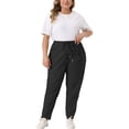 thumbnail image 2 of GRACE & GRANDEUR Women's Plus Size Pants Straight Leg Drawstring Elastic Work Trousers 2X Black, 2 of 6