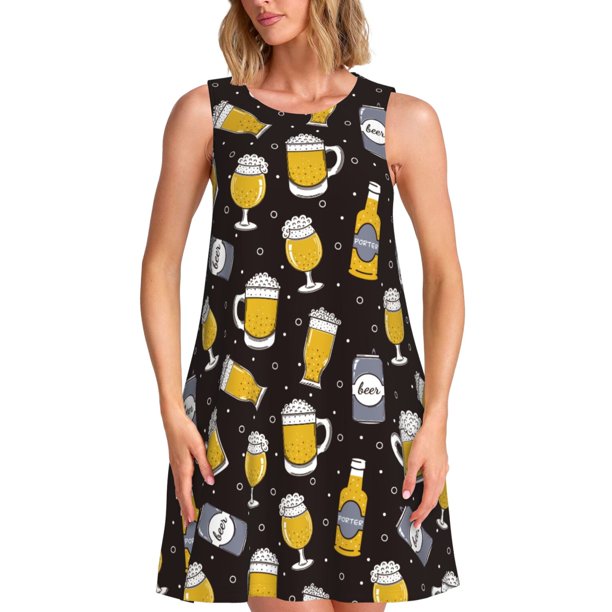 Disketp Beer In A Bottle para Vestido sin Mangas para Mujeres, Vestidos de Verano para Mujeres, Casual y Holgado para la Playa