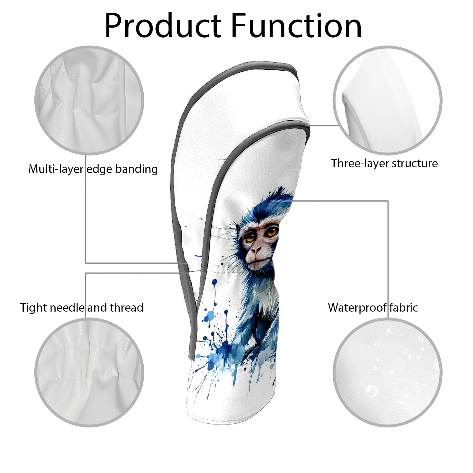 Golf Club Covers, Blue Monkey Premium PU Leather Driver Hybrid Putter Head Covers with Velvet Lining, Waterproof Golf Gifts for Men Women