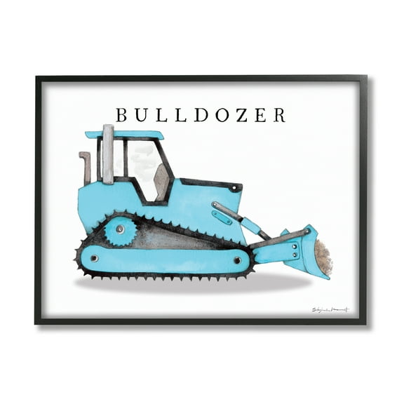 Stupell Industries Blue Bulldozer Machine Classic Construction Truck Transportation Painting Black Framed Art Print Wall Art, 11 x 14