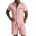 thumbnail image 6 of Men's Linen Shirts and Shorts Set Short Sleeve 2 Piece Beach Vacation Outfits Summer Yoga Suits with Pockets Pink, 6 of 7