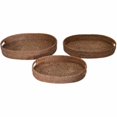 thumbnail image 1 of Benzara BM155908 Wood & Rattan Trays, Brown - Set of 3, 1 of 1