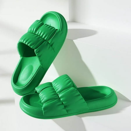 

Aayomet Womens House Slippers Ladies Couple Slippers Bathroom Slippers Flat Platform Pleated Home Slippers Green 9