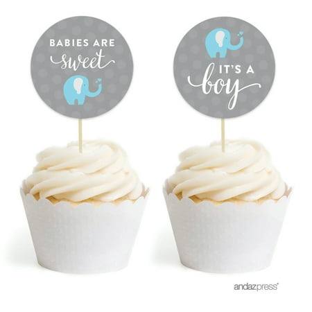 Boy Elephant Baby Shower Cupcake Topper DIY Party Favors Kit, (Best Baby Shower Cupcakes)