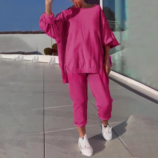 Tenues Survêtements de Sport pour Femmes Chandail à Manches Longues à Enfiler Col Rond et Ensemble de Pantalon de Survêtement