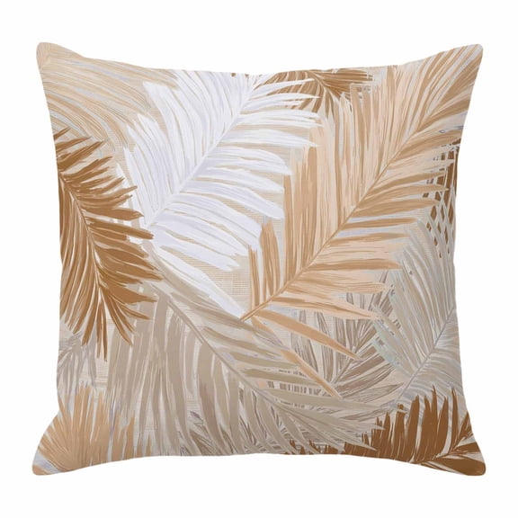Throw Pillow Covers, Orange Brown Palm Leaves Decorative Throw Pillow Covers 18x18 Inch, Summer Tropical Plants Botanical Square Linen Pillow Cases for Couch/Living Room/Sofa