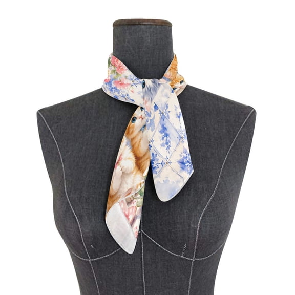 Square Scarf 24x24 Inch Bow Tie Kitten Tea Silky Satin Sun Protection Neck Scarf for Women Multi-Purpose Head Wrap Bandana for Hair Bag Decoration