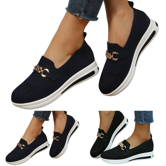 Modisza Womens Walking Shoes Casual Slip on Loafer Sneakers Comfortable Mesh Dress Flats Shoes for Business Office Work Black 6