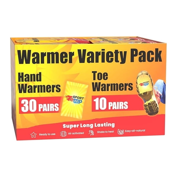 Hand & Toe Warmers - Variety Pack, 30 Pairs Hand Warmers, 10 Pairs Toe Warmers With Adhesive - Safe, Easy, All Natural - Air Activated, Body, Hands & Toes -Odorless Hot Hand & Toe Warmer -
