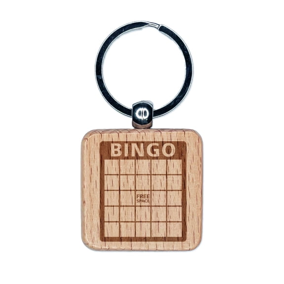 Blank Bingo Card Square Keychain Charm Tag - Engraved Wood