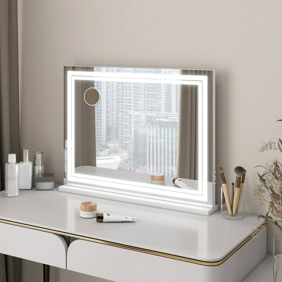 PULUOMIS Vanity Mirror with Lights,Large Hollywood Mirror with Lights, 3 Colors Modes & Adjustable Brightness, Makeup Mirrors Vanity with 10x Spot Mirror, USB Charging Port
