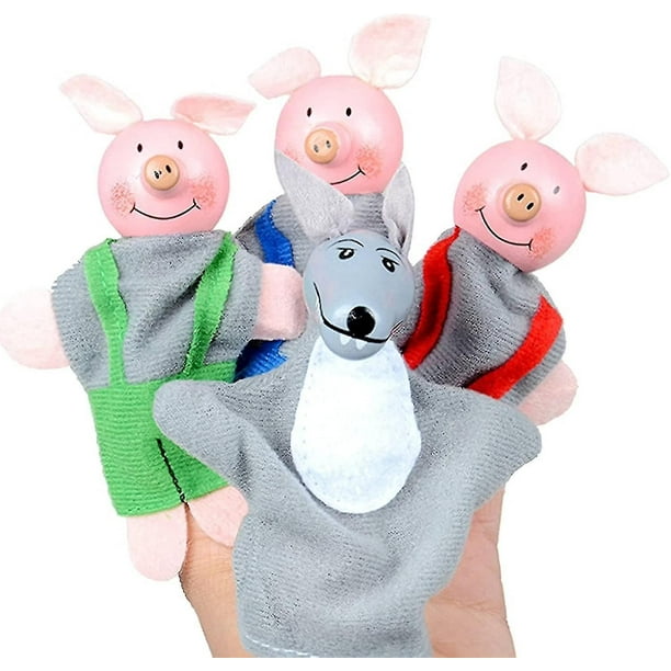 The Three Little Pigs And The Wolf Finger Puppet Story Toy, Toddler Children's Story Theater Doll (t