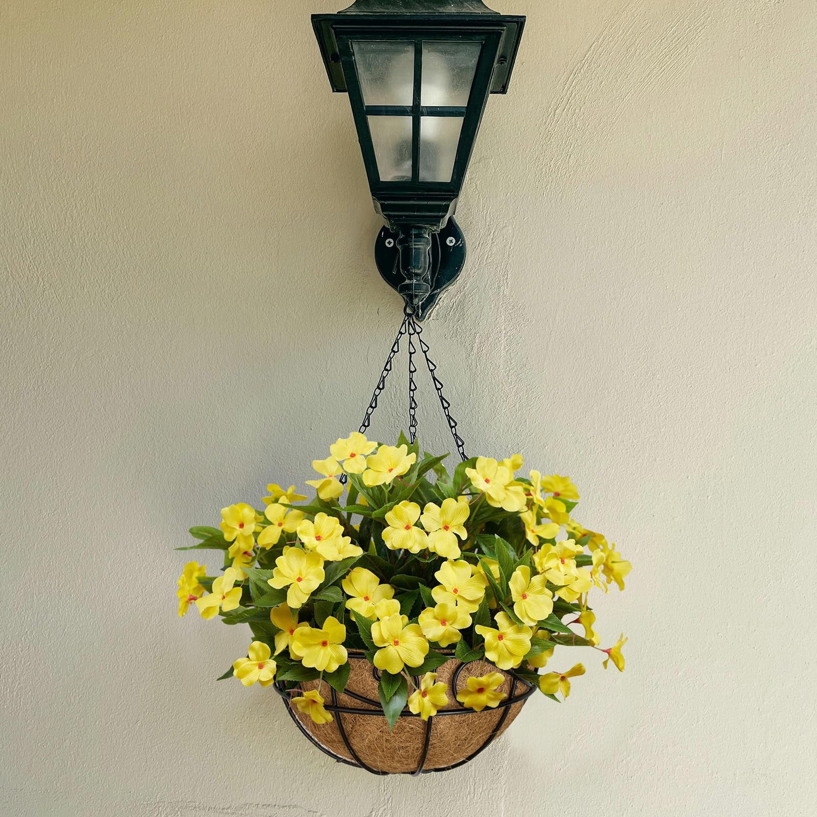 4 Pcs Artificial Flowers Outdoor Impatiens Silk Impatiens Flowers 15.74" Yellow Faux Flowers Impatiens Bushes UV Resistant Artificial Impatiens for Pot Patio Lawn Garden Hanging Basket Porch Decor