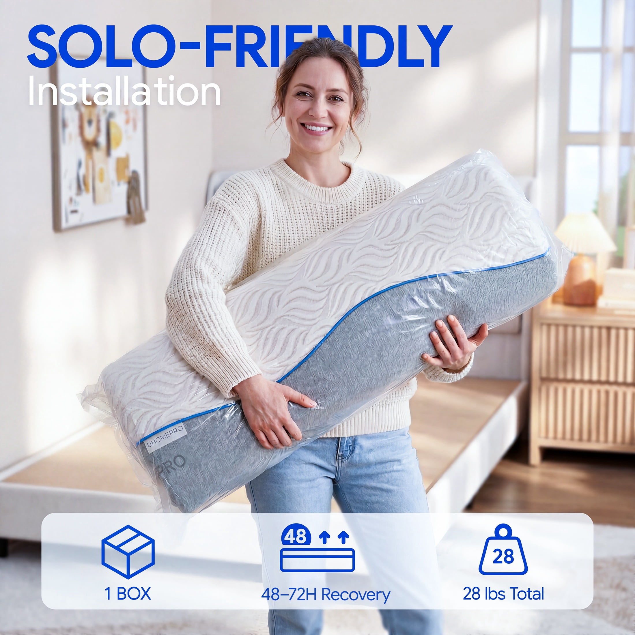 UHOMEPRO 8" Twin Mattress in a Box, Cooling Gel Memory Foam Mattress, Medium-Firm, Fiberglass-Free, Pressure Relief, for Kids Room, Guest Room, Bunk Bed, Trundle Bed