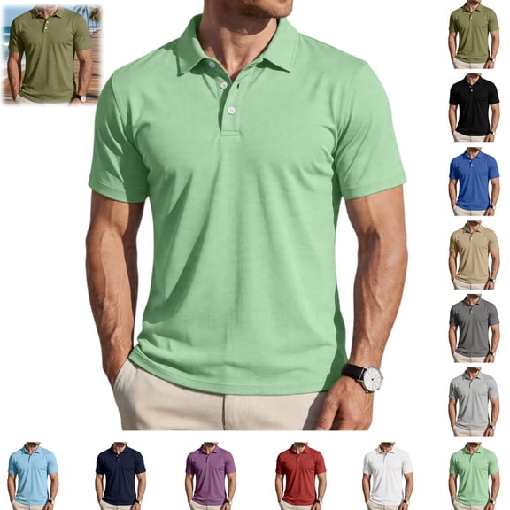 Mfakffe Mens Polo Shirts Casual Short Sleeve Golf Tshirt Summer Big and Tall Lapel Collar Top Comfortable Cotton Tees (Light Green, XL)