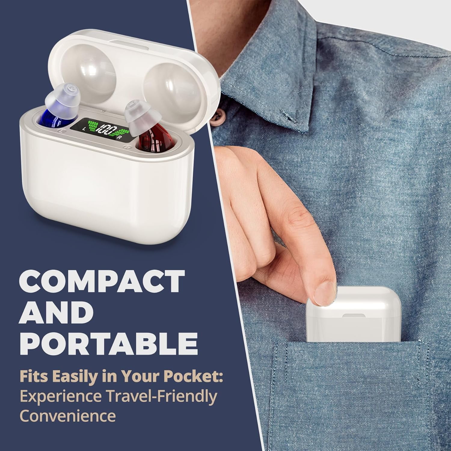 Rechargeable Hearing Aids for Seniors - Digital Personal Sound Amplifier Pair (CIC) in-Ear PSAP w/Superior Sounds Quality, Intelligent Noise Reduction, Power Display & Longest Lasting Battery Life