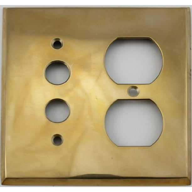 Unlacquered Polished Brass 2 Gang Combination Switch Plate 1 Push