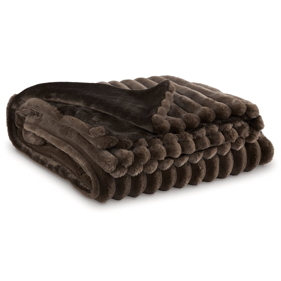 Signature Design by Ashley Alsonwell Faux Fur Throw Blanket, Brown, Ultra Soft Jacquard Stripe Plush Accent, Machine Washable Cozy Home Décor