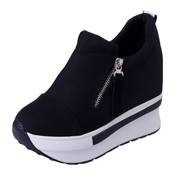 YLYL Womens Platform Hidden Wedge Sneaker Side Zipper Slip on High Heels Fashion Casual Walking Shoes