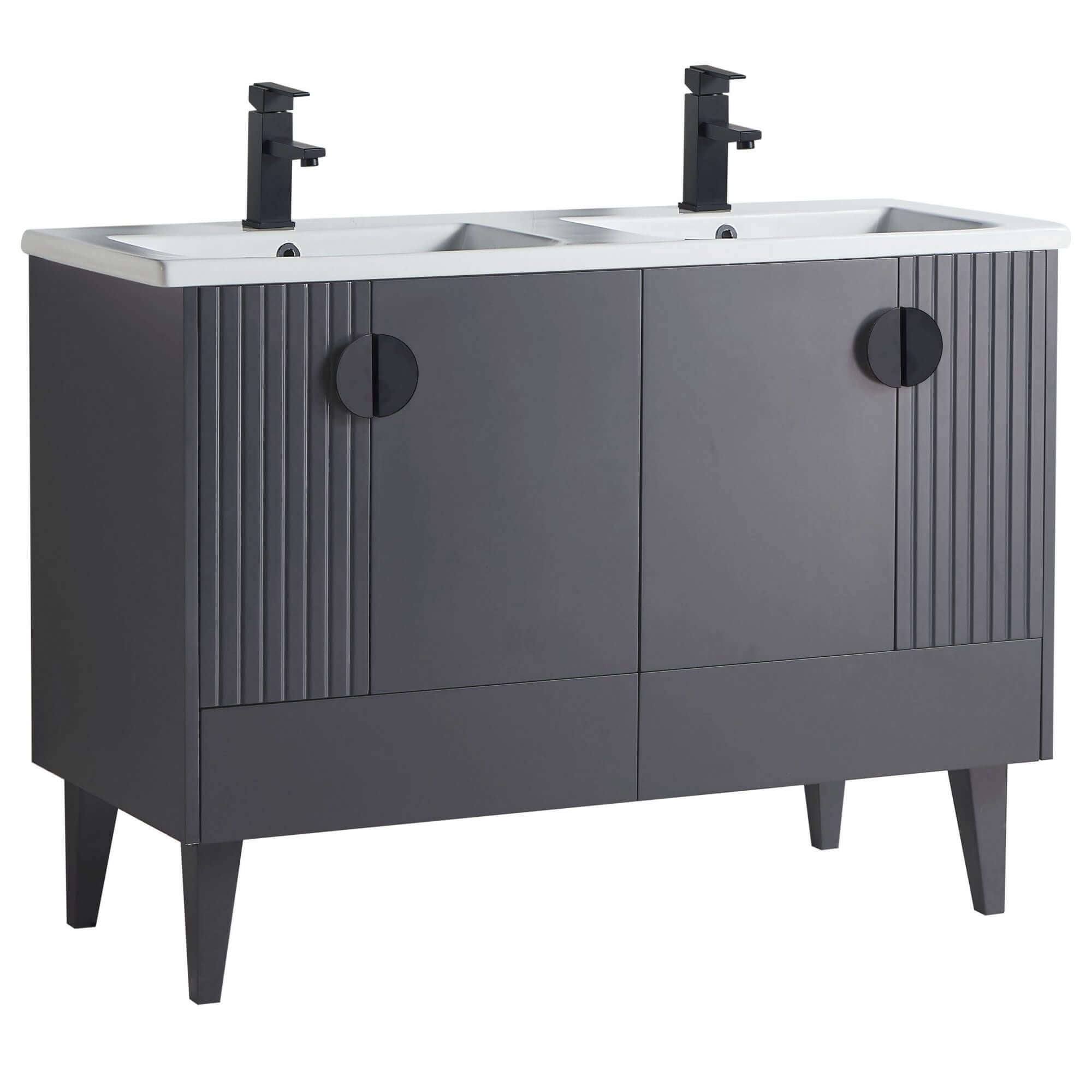 Venezian Collection 48" Double Rock Gray Bathroom Vanity, Black