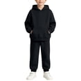 thumbnail image 2 of Mifsaly Toddler Boys Girls 2 Piece Fleece Tracksuit Outfits Solid Color Long Sleeve Hoodie and Jogger Pants Kids Outdoor Warm Fall Winter Casual Activewear, 2 of 9