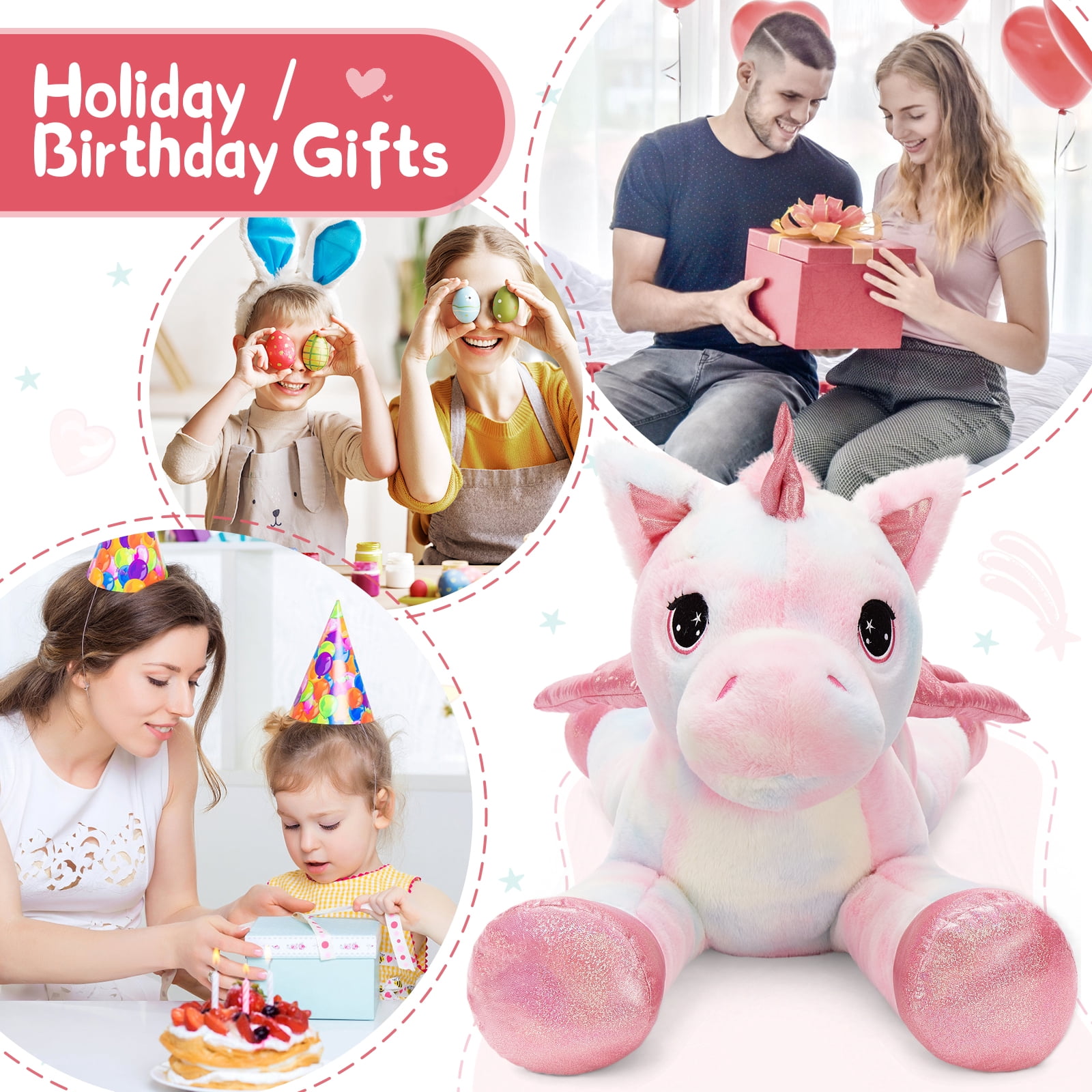 MorisMos 43'' Giant Unicorn Stuffed Animal Soft Unicorn Plush Toy with Wings