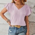 thumbnail image 2 of ClodeEU Women's Summer Ruffle Short Sleeve Shirt ,V Neck Casual Loose Chiffon Blouses Purple,Womens Plus XL, 2 of 7