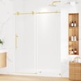thumbnail image 2 of MORDEER 56-60"W x 75"H Frameless Shower Door in Gold with 1/4" Clear Sgcc Certified Tempered Glass, Explosion-Proof Film, Stainless Steel Top Rail, 2 of 11